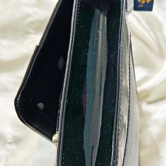 CLUTCH, ANNE KLEIN, BLACK, WITH GOLD TONE METAL STUDS, PATENT ACCENTS, SHOULDER - Picture 6 of 13